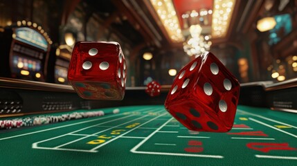 Dice rolling on a craps table capturing the moment of anticipation