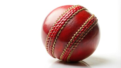 red cricket ball on white background at tilted angle