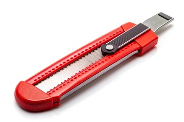 Red cutter knife isolated on white background aerial view