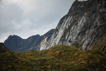 Majestic mountain landscape with rugged cliffs.