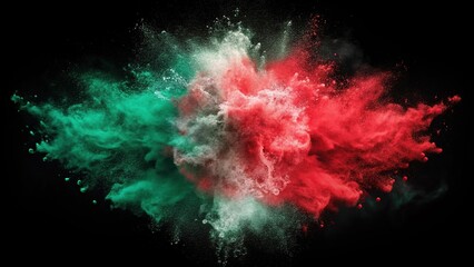 Obraz premium Red dust explosion on black background with Bangladeshi tricolor - Close-Up