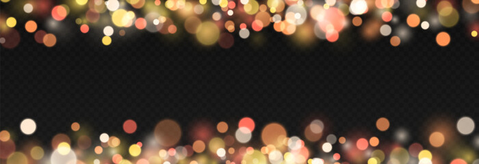 Vector glowing bokeh PNG. Glowing dust sparkles or bokeh, overlay texture. Golden bokeh for Christmas or New Year design.