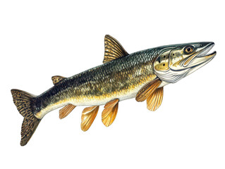 Fototapeta premium Detailed illustration of a fish, showcasing its scales, fins, and natural hues.