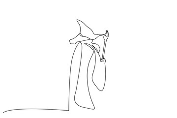 Obraz premium old man wizard staff medieval life one line art design vector