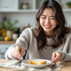 Asian woman eating gluten