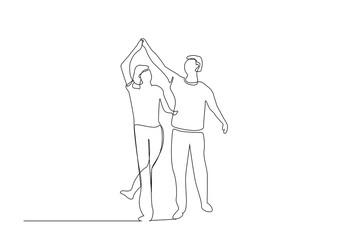 couple in love dancing together having fun life one line art design vector