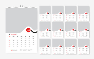 2025 wall calendar design, 12 page calendar design template