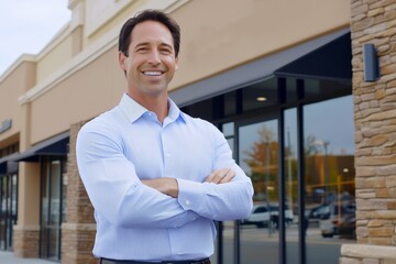 Obraz premium Entrepreneur standing in front of a newly opened store.