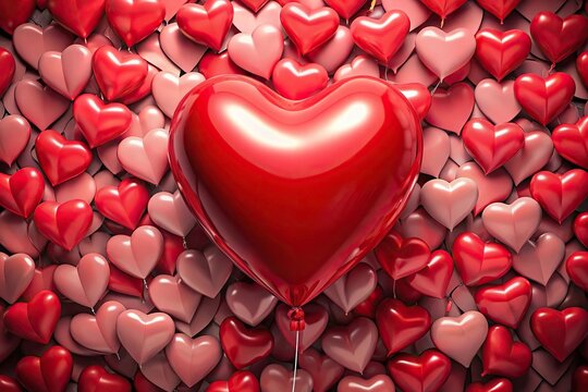 Red heart balloon surrounded by paper hearts on a keyable matte alpha background