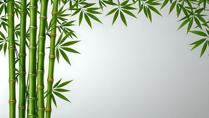 Lush green bamboo stalks with leaves against a white background, perfect for a nature-inspired design or a zen-like ambiance.