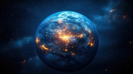 Obraz premium planet earth from space at night showcasing the mesmerizing glow of city lights twinkling across the globe representing the vibrant life of humanity