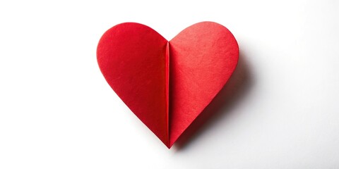 Fototapeta premium Red heart shape made of paper on white background