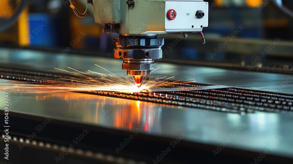 Aufkleber a close-up shot of a laser cutting machine working on a metal sheet. the machine is cutting a comple