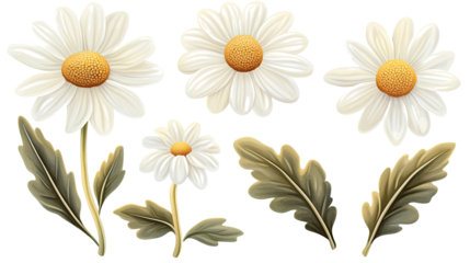Charming Chamomile Flower Illustrations on a Transparent Background Generative AI