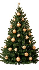 Delicate frost-covered Christmas tree branches are beautifully decorated with golden ornaments and pine cones, creating a festive flat lay design