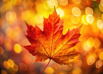 Incredible macro shot of a maple leaf in striking autumn colors, enhanced by a blurred bokeh background, elegantly portraying the beauty of the fall season.