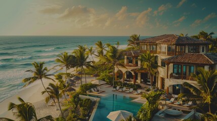 Naklejka premium Luxury Oceanfront Villas Banner for Exclusive Resort Offers - Book Your Dream Getaway Now