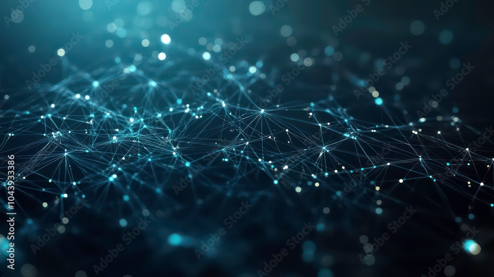 Poster Abstract digital network with glowing dots and lines, representing connections and data flow.