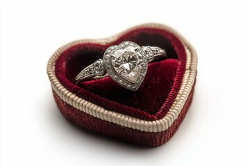 Naklejka premium A sparkling heart shaped diamond ring in an elegant velvet box meant for special occasions