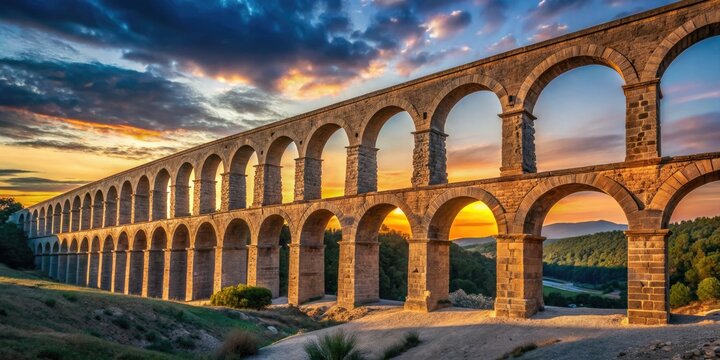 In low light, the Roquefavour Stone Aqueduct&acirc;&euro;&trade;s arches transform at dusk, revealing stunning textures and shadows that evoke a sense of timeless beauty and tranquility.