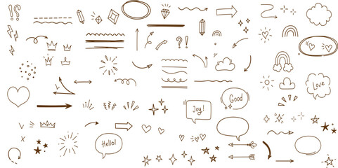 Sketch line arrow element, star, heart shape. Hand drawn doodle sketch 