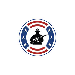 Soldier Patriot Veteran Army American Flag Ribbon Logo Design