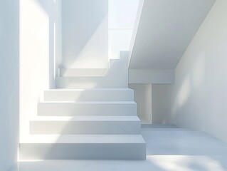 Fototapeta premium White stairs with shadow on wall, interior design concept. 3d render