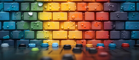 Abstract Colorful Brick Wall with Water Drops