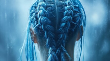 Woman with blue hair showing braided hair style