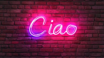 Fototapeta premium Ciao Neon Sign: A vibrant pink and purple neon sign spelling 