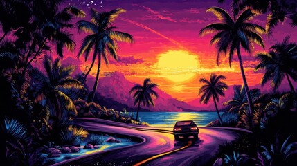 Sunset Drive Through Tropical Paradise