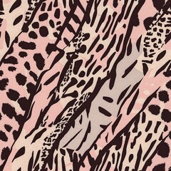 Fun girly camouflage pattern in vibrant stripes and spotted seamless design . Modern skin texture patched effect for festival and beach wear style in repeat .