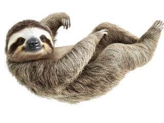 Adorable brown sloth resting comfortably with a curious expression and fluffy fur.