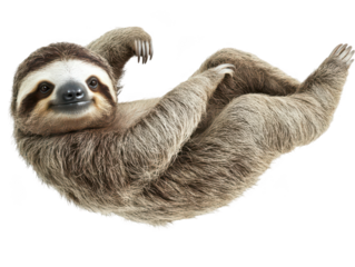 Adorable brown sloth resting comfortably with a curious expression and fluffy fur.