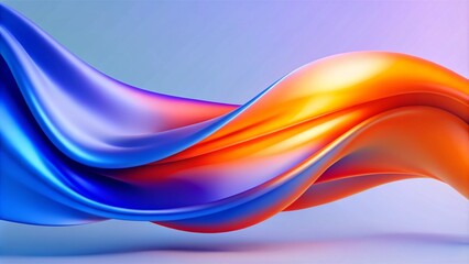 Obraz premium Dynamic digital art piece featuring vibrant abstract waves in blue and orange hues blending seamlessly to an ethereal and fluid design. Fluid Abstract Waves in Vibrant Hues, Abstract Art, Digital Art