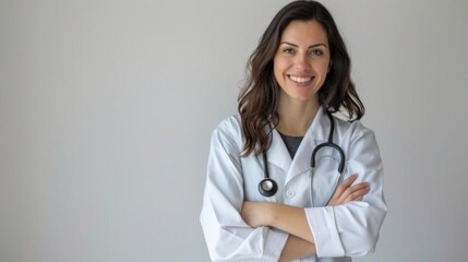 Smiling Female Doctor in White Coat with Stethoscope