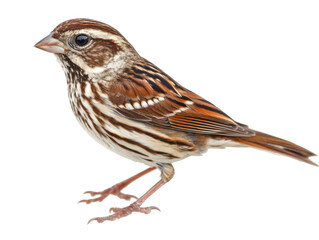 Detailed illustration of a song sparrow with vivid plumage and intricate markings.