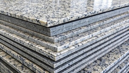 Close-up stacked black and white smooth marble flooring slabs