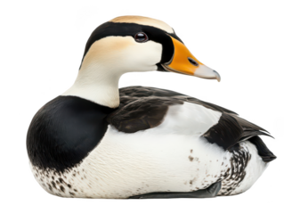Close-up of a beautiful spectacled eider duck against a white background.