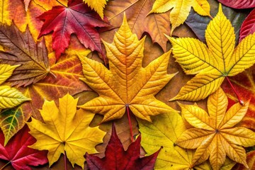 Isolated Yellow Leaves in Autumn Colors - Macro Photography of Maple, Oak, Linden, and Actinidia for Nature and Seasonal Decor