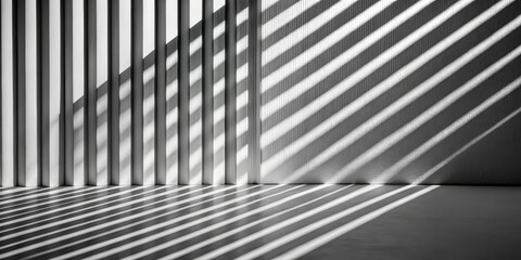 Naklejka premium Abstract Shadow Play Diagonal Stripes Cast on a White Surface, abstract, shadow