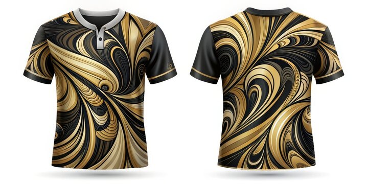Abstract Swirling Lines Polo Shirt Design, black,gold, pattern , design