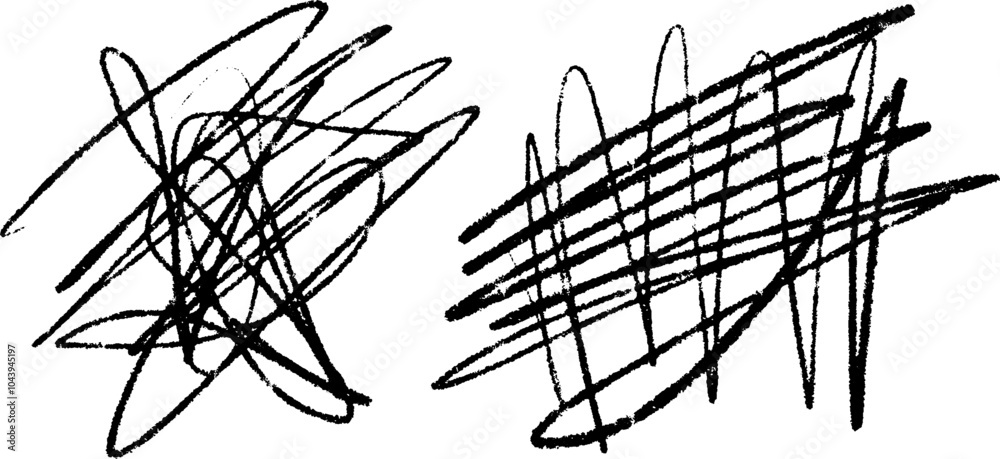 Poster Vector collection of scribble and scratch elements with pencil, marker, and chalk strokes.