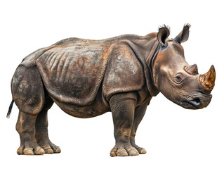 Fototapeta premium Side profile of a majestic rhinoceros showcasing its textured skin and robust horn.