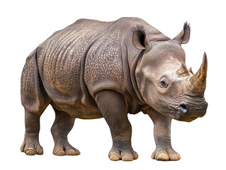 Obraz premium Majestic rhinoceros standing on solid ground with thick, textured skin and a prominent horn.