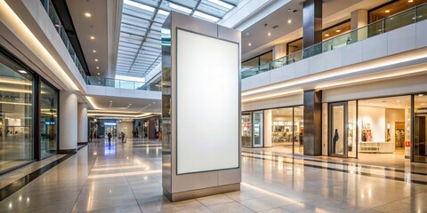 Blank Billboard in Modern Mall Interior, Retail , Advertising