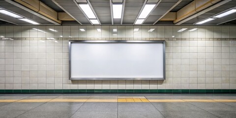 Blank Subway Billboard with White Tiles, subway, advertisement