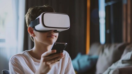 Young Boy Experiencing Virtual Reality with Smartphone