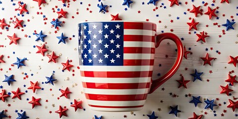 Obraz premium Large Coffee Mug Mockup for Fourth of July Celebration with USA Flag Design