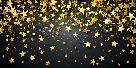 Golden Stars Confetti on Black Background, festive, celebration ,gold, black, star, confetti